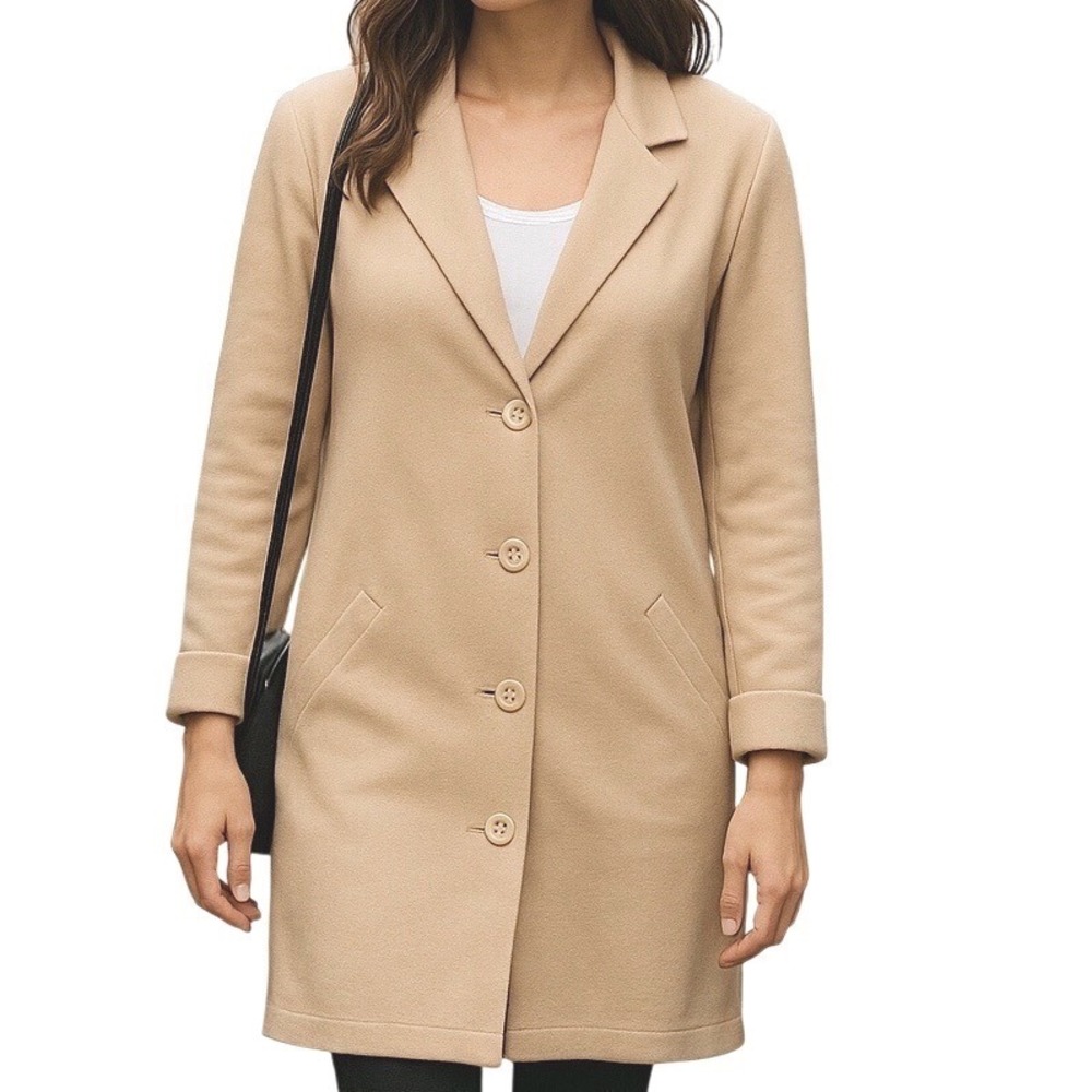 Isabella Bird Anthropologie Button Up Long Sleeve Pockets Knit Trench Coat Sz L